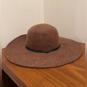 100% Wool Elegant Brown Wide-Brim Hat